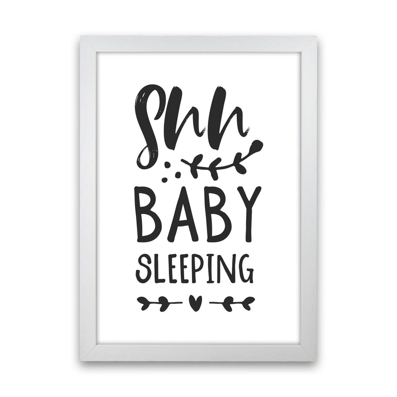Shh Baby Sleeping Black Framed Nursey Wall Art Print White Grain