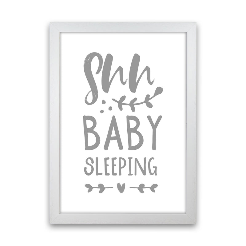 Shh Baby Sleeping Grey Framed Nursey Wall Art Print White Grain