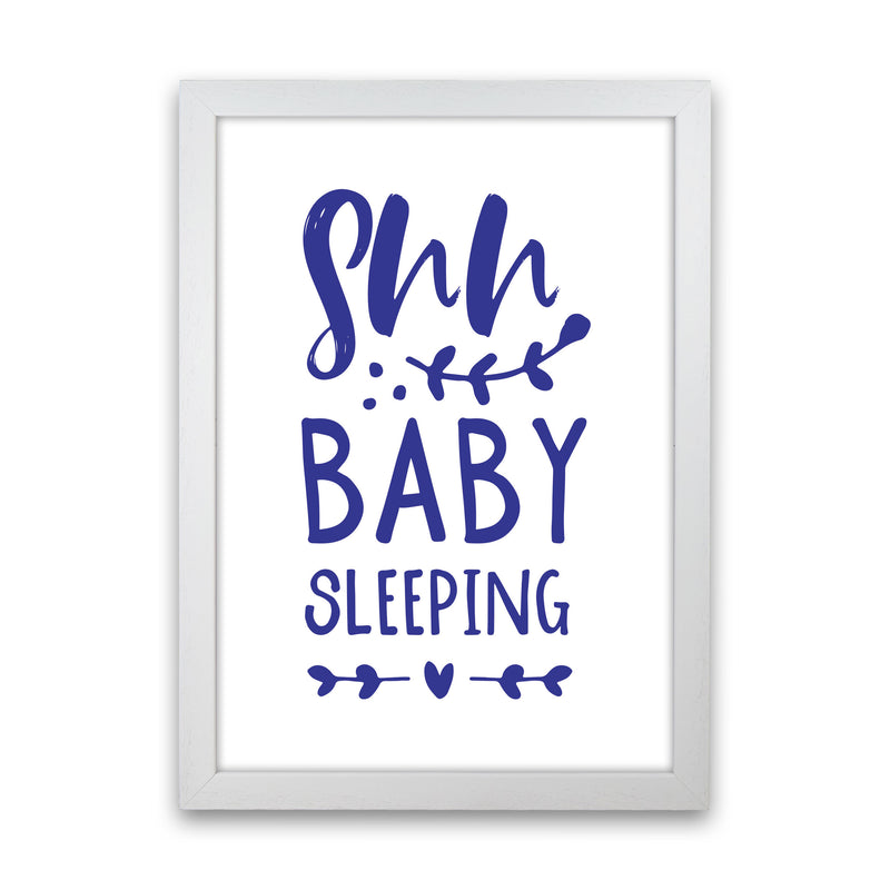 Shh Baby Sleeping Navy Framed Nursey Wall Art Print White Grain