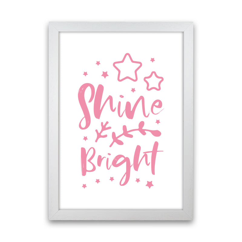 Shine Bright Pink Framed Nursey Wall Art Print White Grain