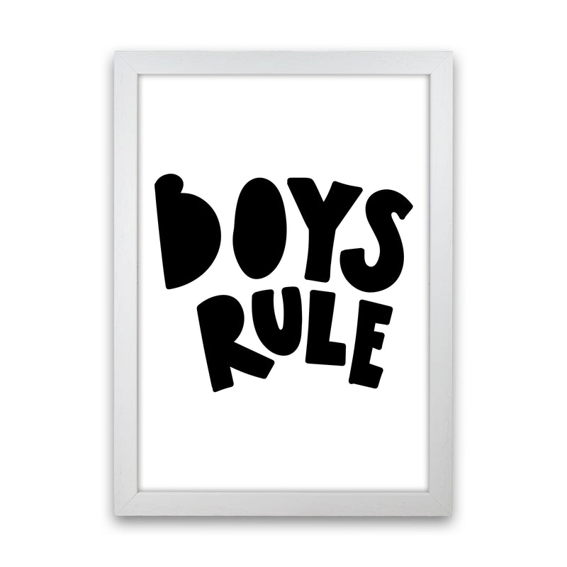 Boys Rule Black Framed Nursey Wall Art Print White Grain