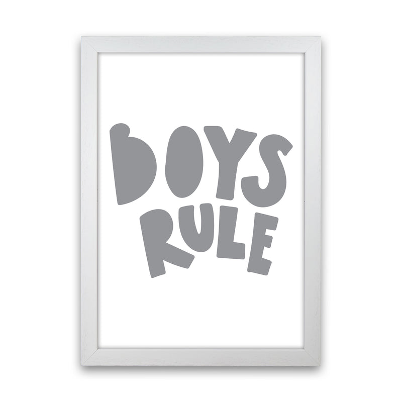 Boys Rule Grey Framed Nursey Wall Art Print White Grain