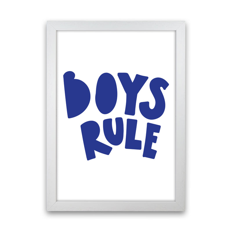 Boys Rule Navy Framed Nursey Wall Art Print White Grain