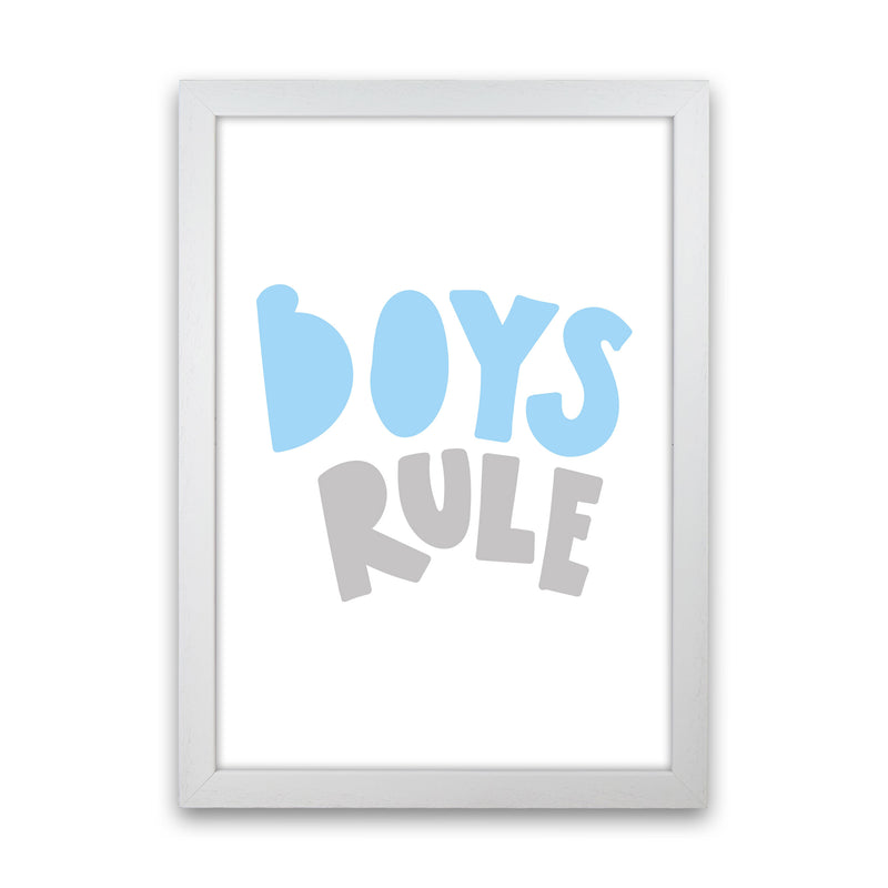 Boys Rule Grey And Light Blue Framed Typography Wall Art Print White Grain