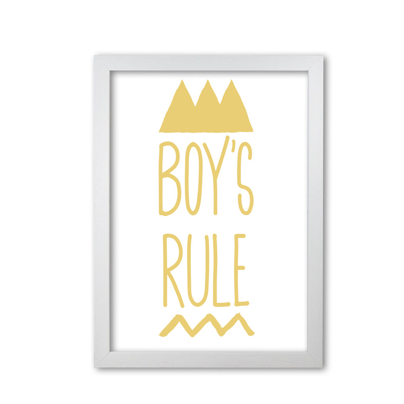 Boys Rule Gold Framed Nursey Wall Art Print White Grain