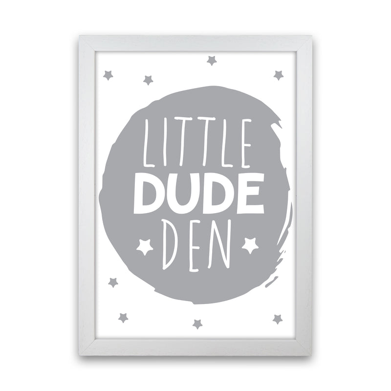 Little Dude Den Grey Circle Framed Nursey Wall Art Print White Grain