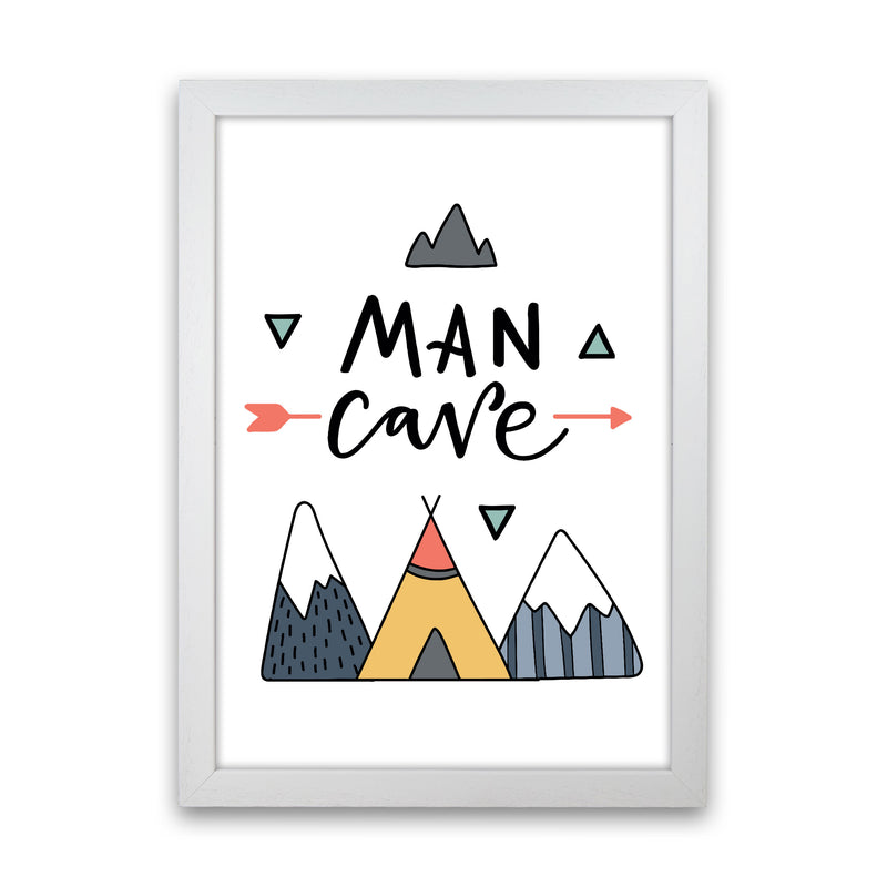 Man Cave Mountains Framed Typography Wall Art Print White Grain
