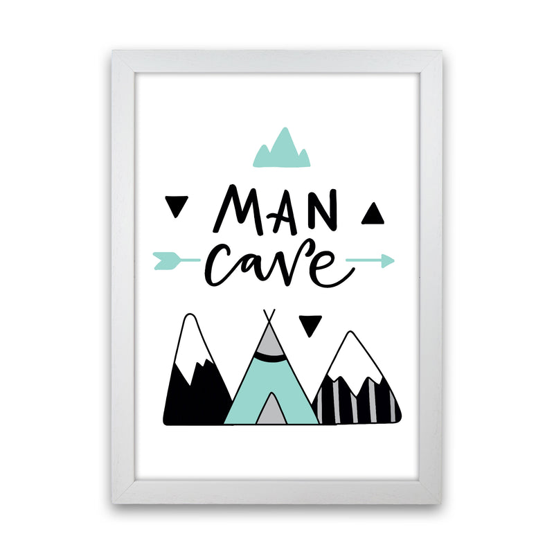 Man Cave Mountains Mint And Black Framed Typography Wall Art Print White Grain