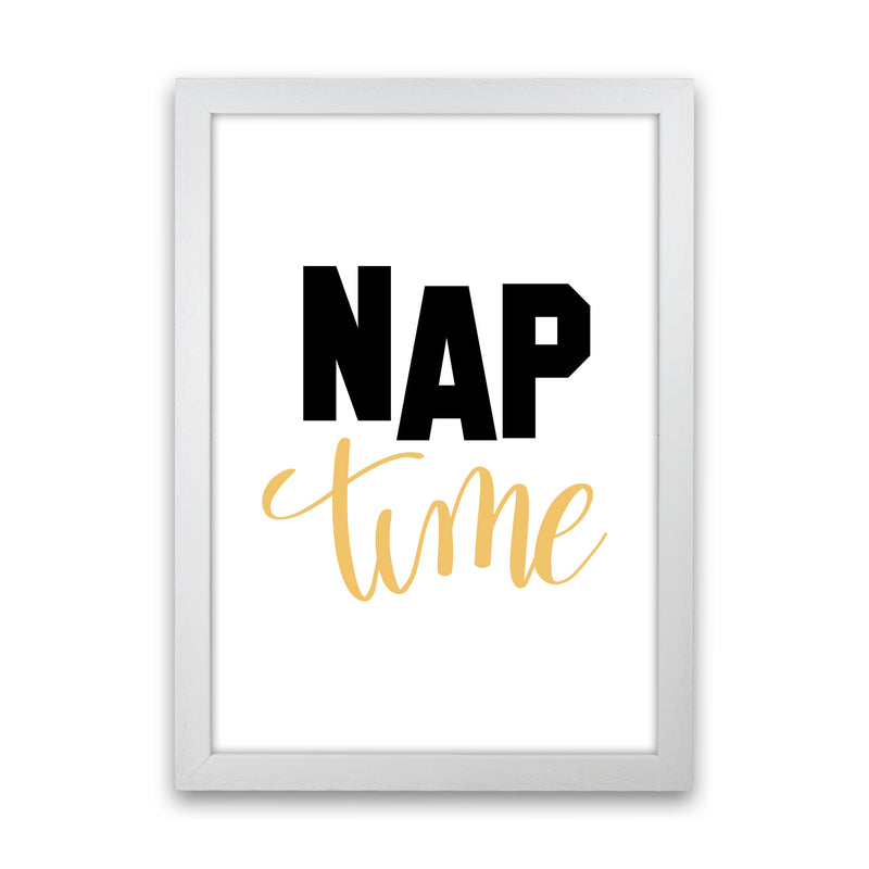 Nap Time Black And Mustard Framed Typography Wall Art Print White Grain