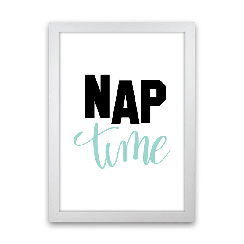 Nap Time Black And Mint Framed Typography Wall Art Print White Grain
