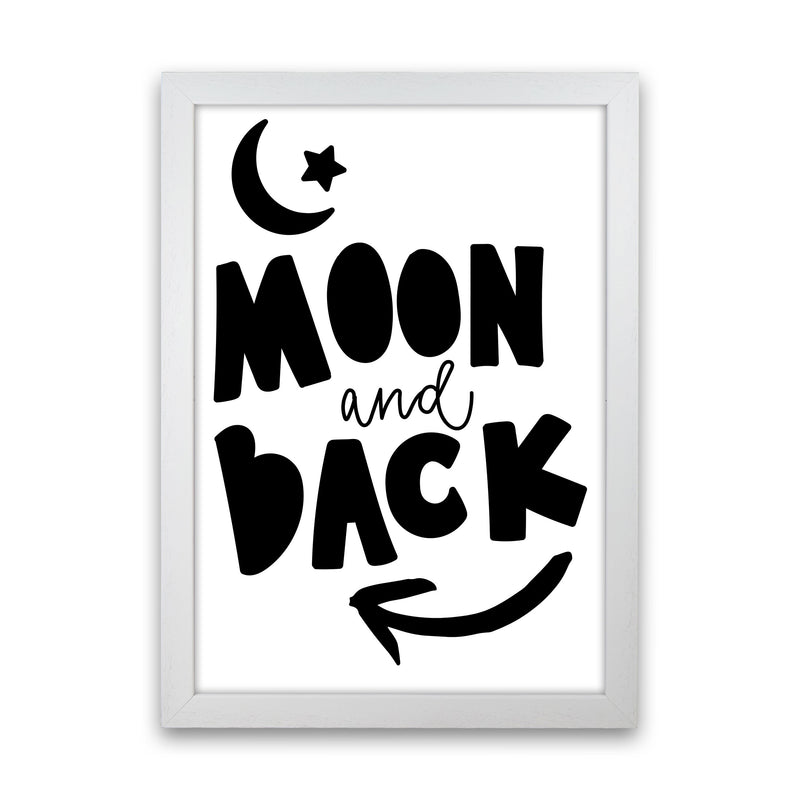 Moon And Back Black Framed Typography Wall Art Print White Grain