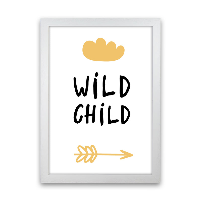 Wild Child Mustard And Black Framed Nursey Wall Art Print White Grain