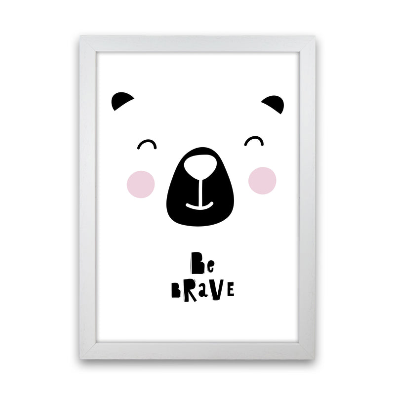 Be Brave Bear Face Framed Typography Wall Art Print White Grain