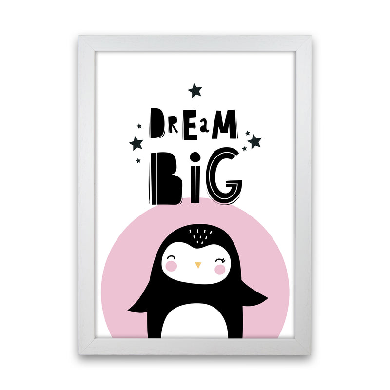 Dream Big Penguin Framed Nursey Wall Art Print White Grain