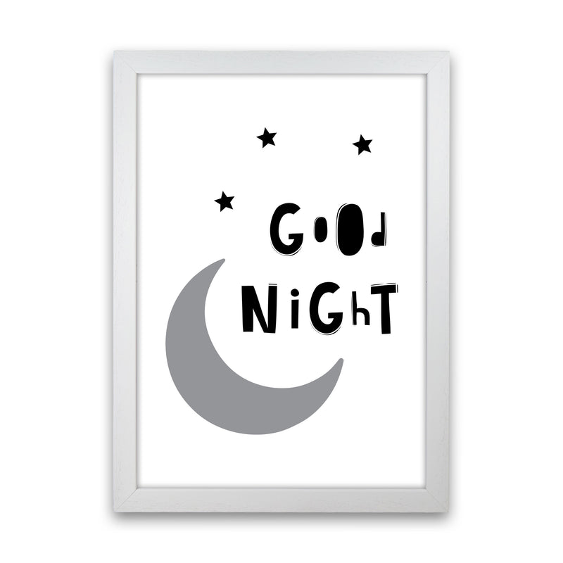 Good Night Moon Framed Nursey Wall Art Print White Grain