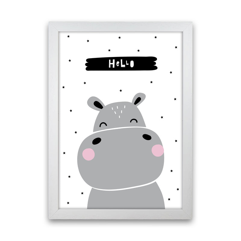 Hello Hippo Modern Print Animal Art Print White Grain