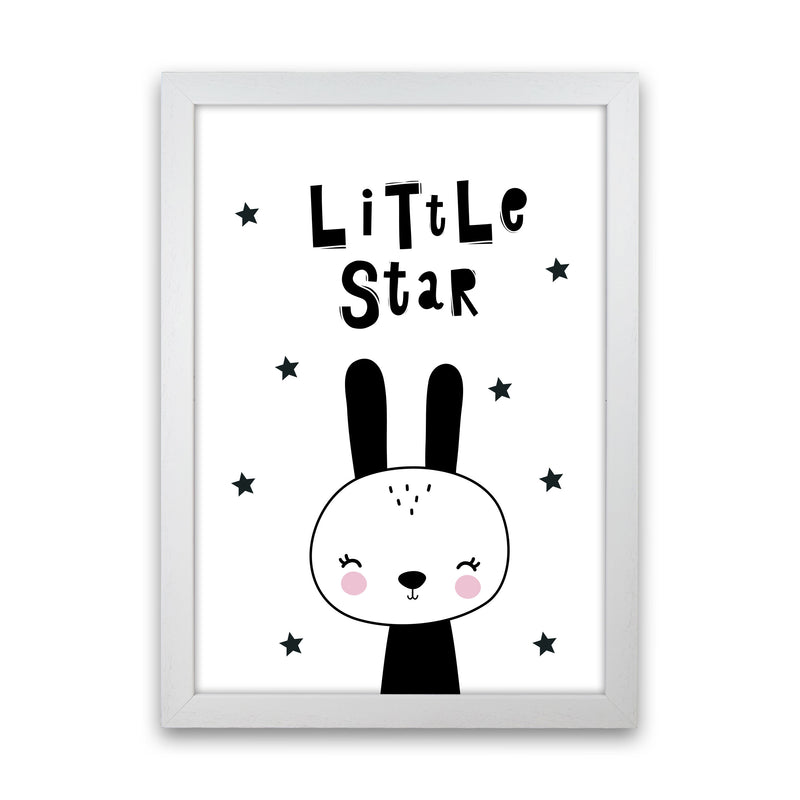 Little Star Bunny Framed Nursey Wall Art Print White Grain