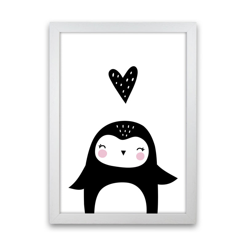 Penguin And Heart Modern Print Animal Art Print White Grain
