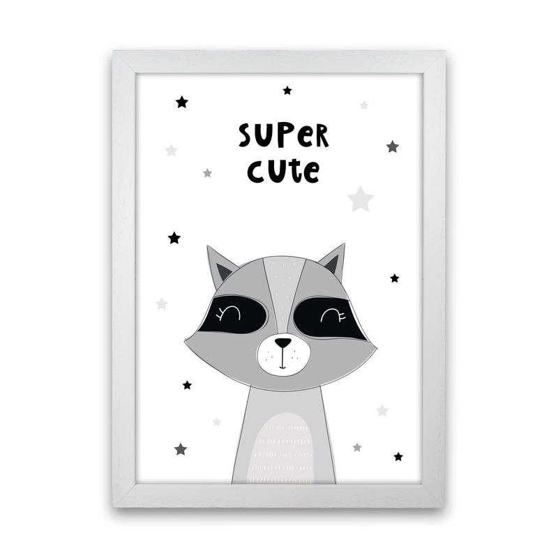 Super Cute Raccoon Framed Nursey Wall Art Print White Grain