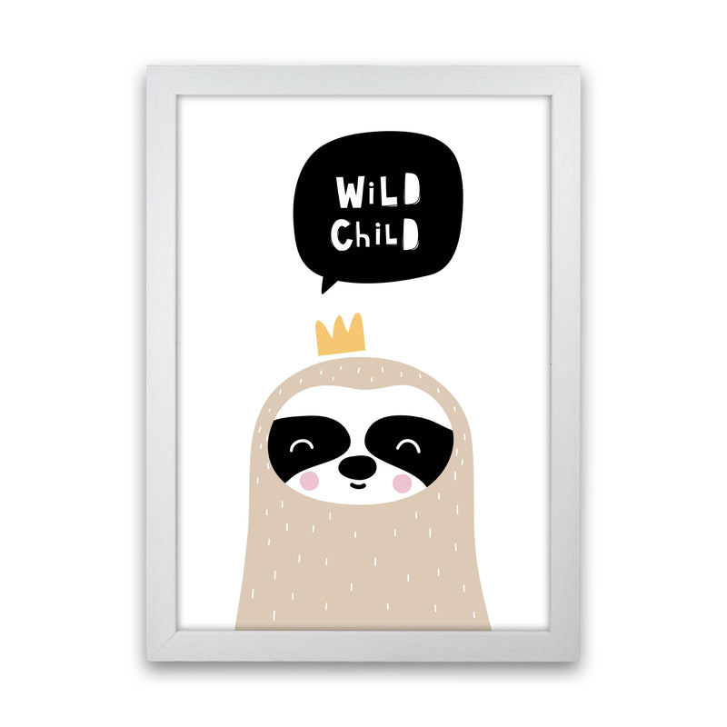 Wild Child Sloth Framed Nursey Wall Art Print White Grain