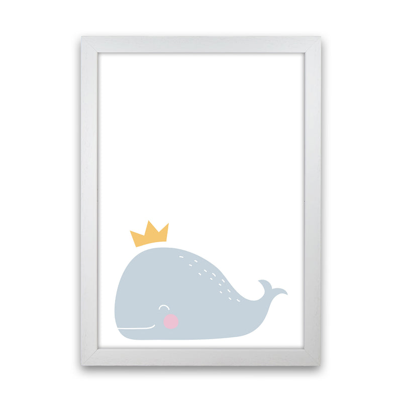 Whale With Crown Framed Nursey Wall Art Print White Grain