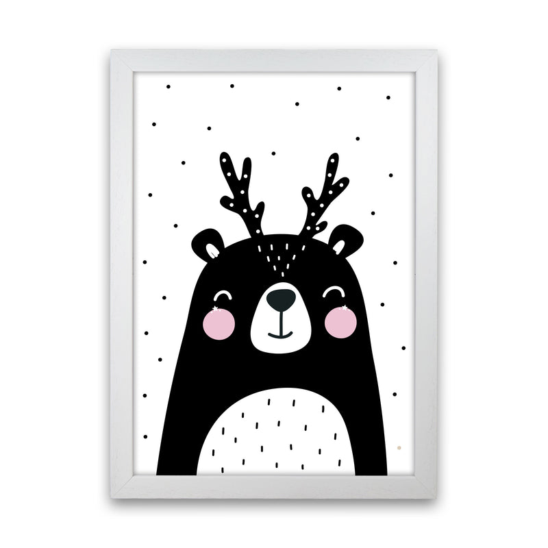 Black Bear With Antlers Modern Print Animal Art Print White Grain