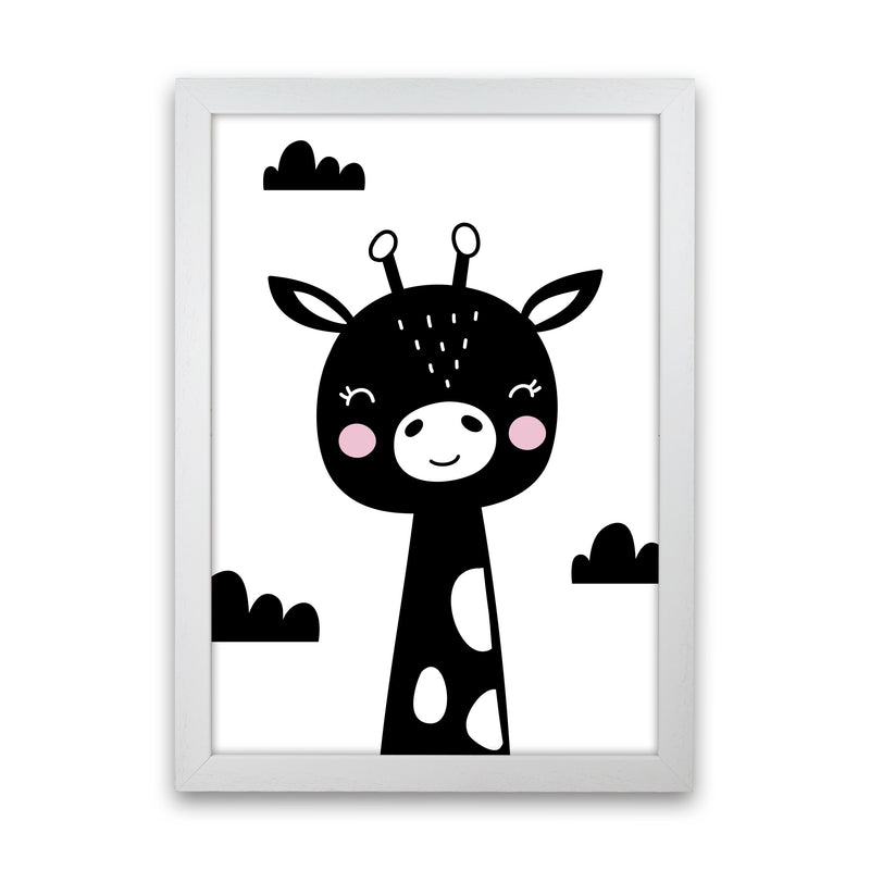 Scandi Black Giraffe Framed Nursey Wall Art Print White Grain