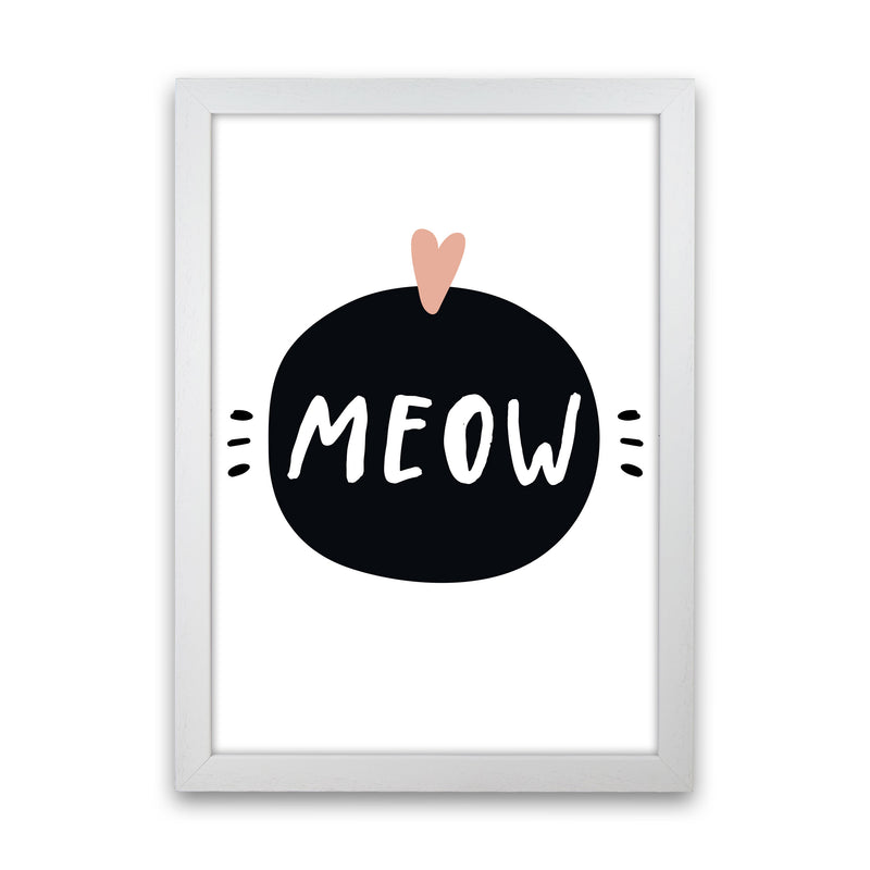 Meow Framed Typography Wall Art Print White Grain