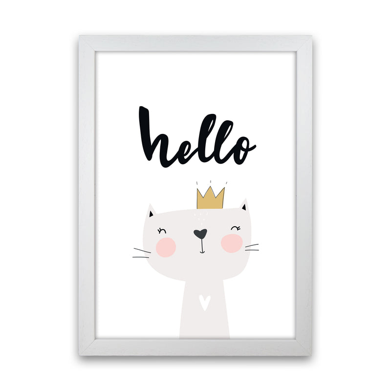 Hello Scandi Cat Modern Print Animal Art Print White Grain