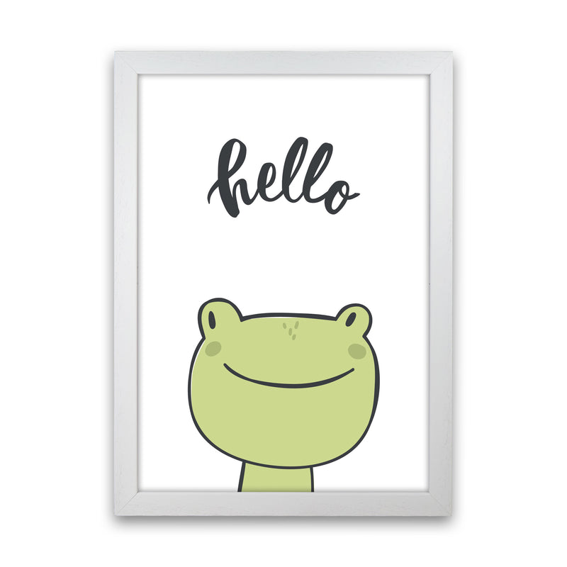 Hello Frog Modern Print Animal Art Print White Grain