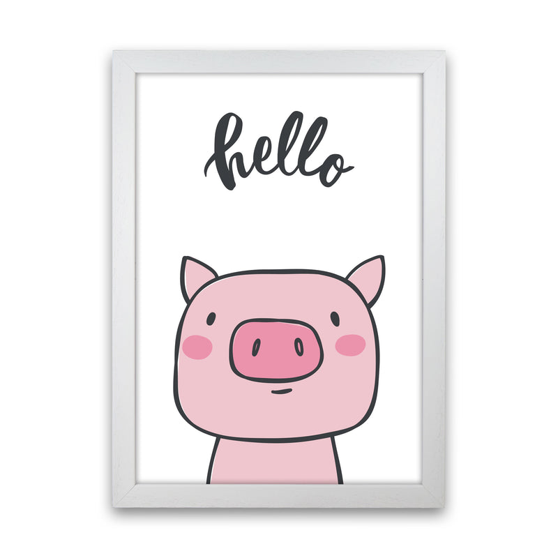 Hello Pig Modern Print Animal Art Print White Grain