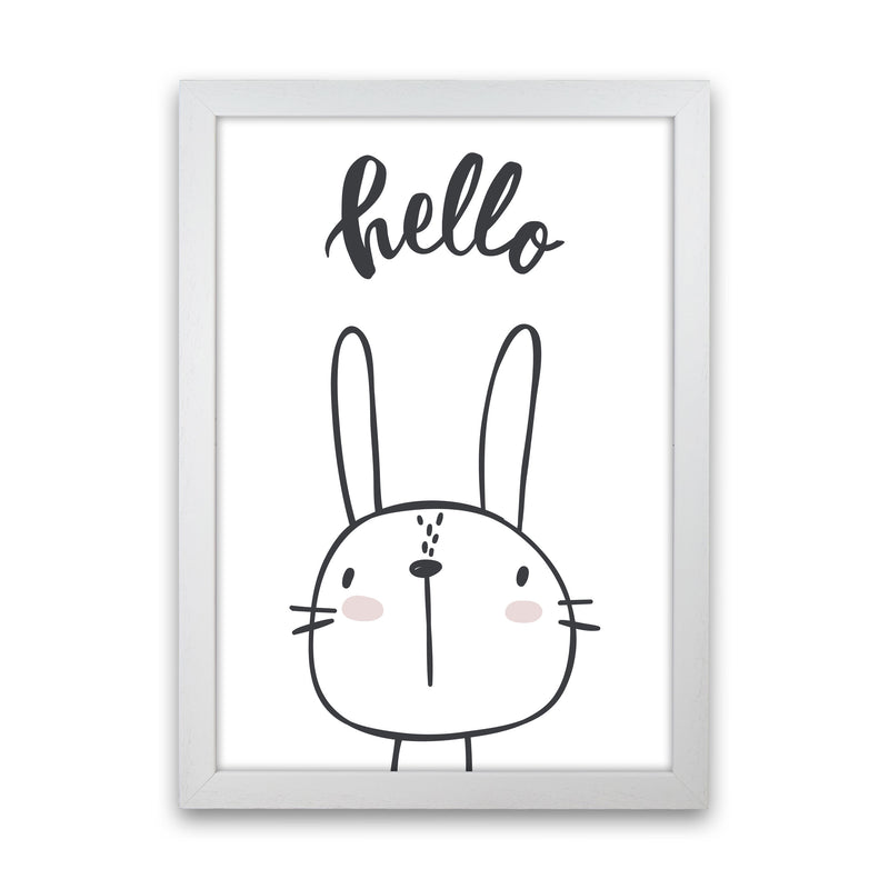 Hello Bunny Modern Print Animal Art Print White Grain