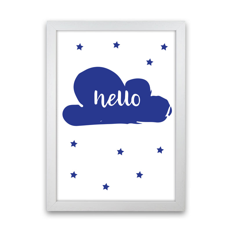 Hello Cloud Navy Framed Nursey Wall Art Print White Grain