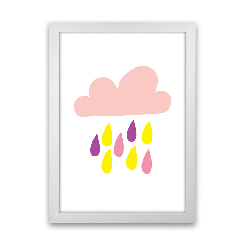 Pink Rain Cloud Framed Nursey Wall Art Print White Grain