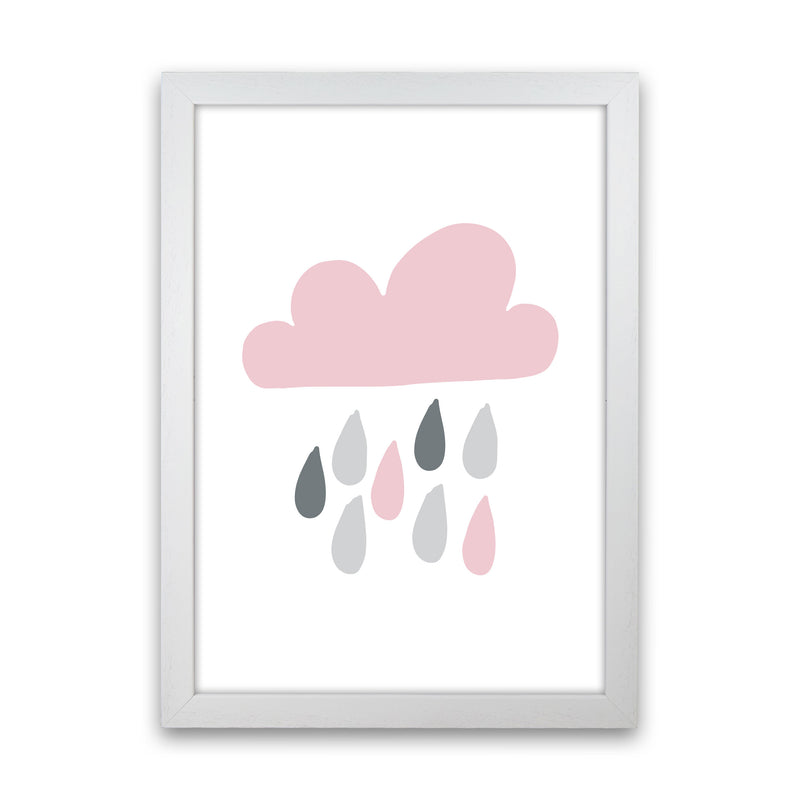 Pink And Grey Rain Cloud Framed Nursey Wall Art Print White Grain