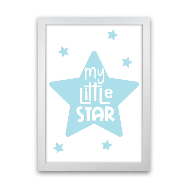 My Little Star Blue Framed Nursey Wall Art Print White Grain