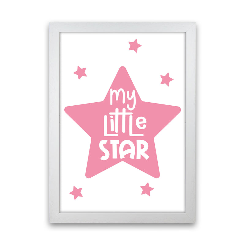 My Little Star Pink Framed Nursey Wall Art Print White Grain