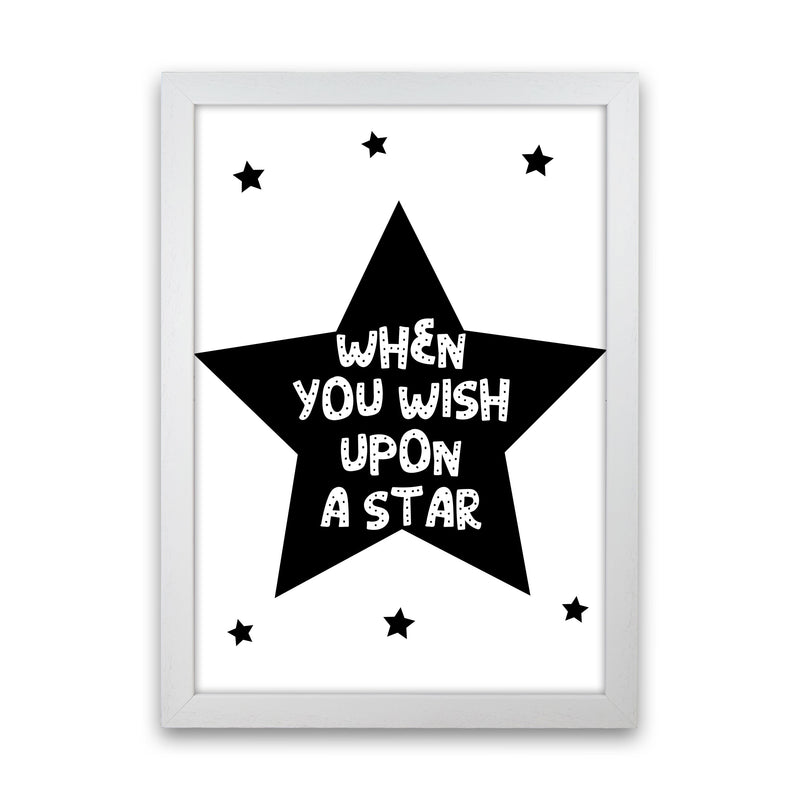 Wish Upon A Star Black Framed Nursey Wall Art Print White Grain