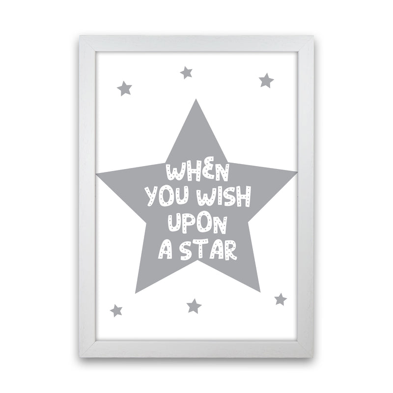 Wish Upon A Star Grey Framed Nursey Wall Art Print White Grain