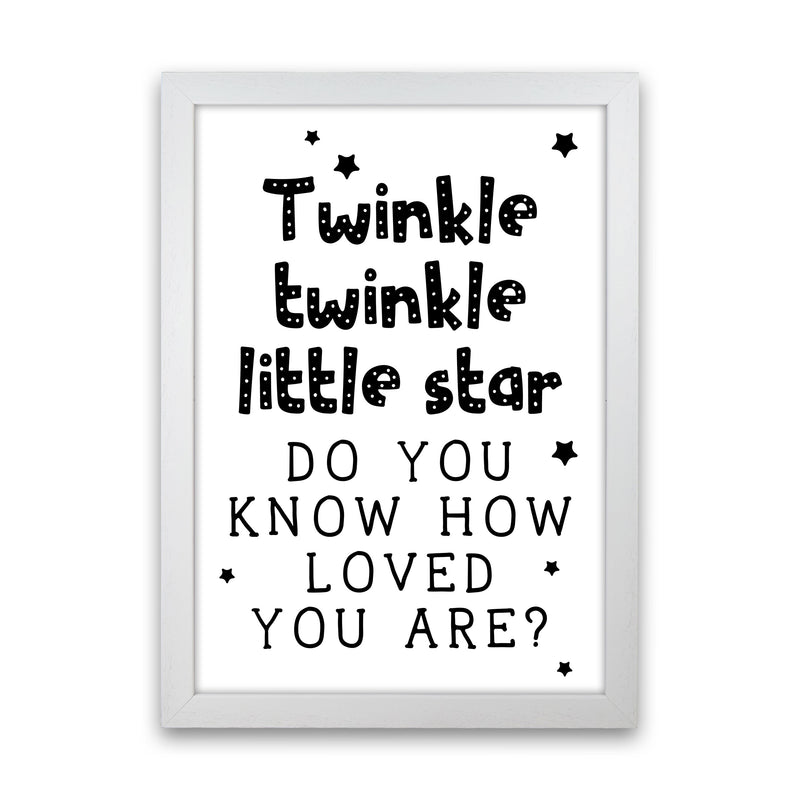 Twinkle Twinkle Little Star Black Framed Nursey Wall Art Print White Grain