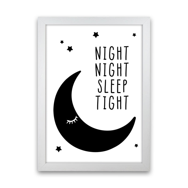 Night Night Moon Black Framed Nursey Wall Art Print White Grain