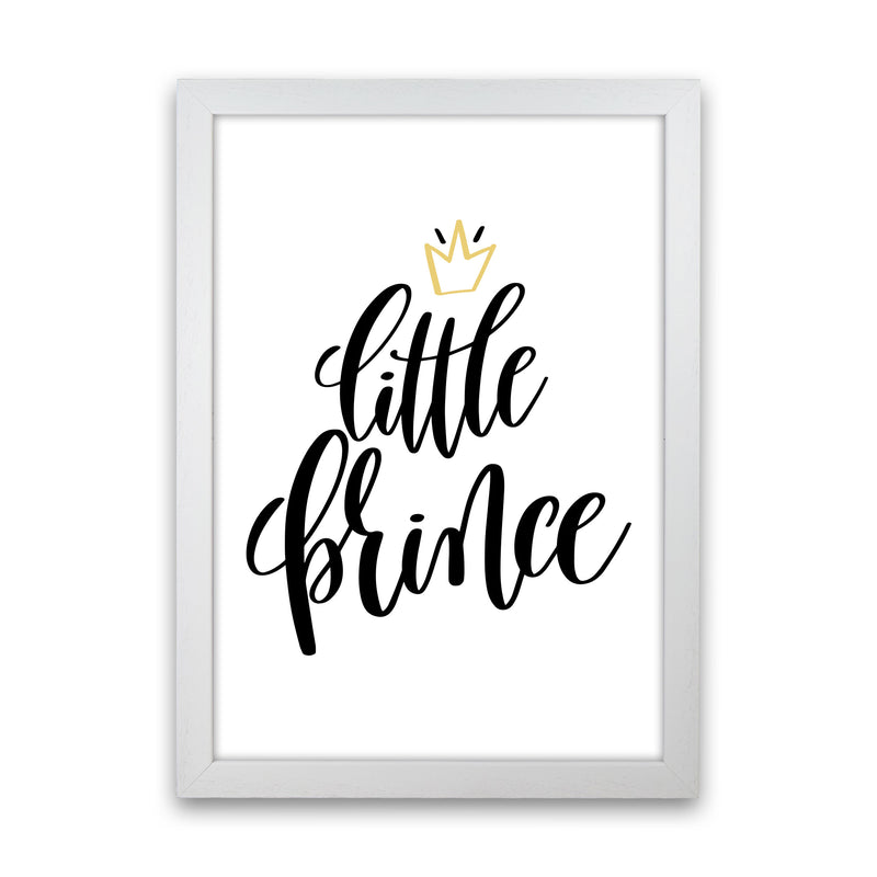 Little Prince Gold Crown Framed Nursey Wall Art Print White Grain