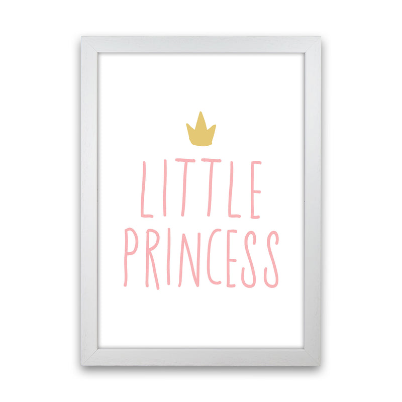 Little Princess Pink And Gold Framed Nursey Wall Art Print White Grain