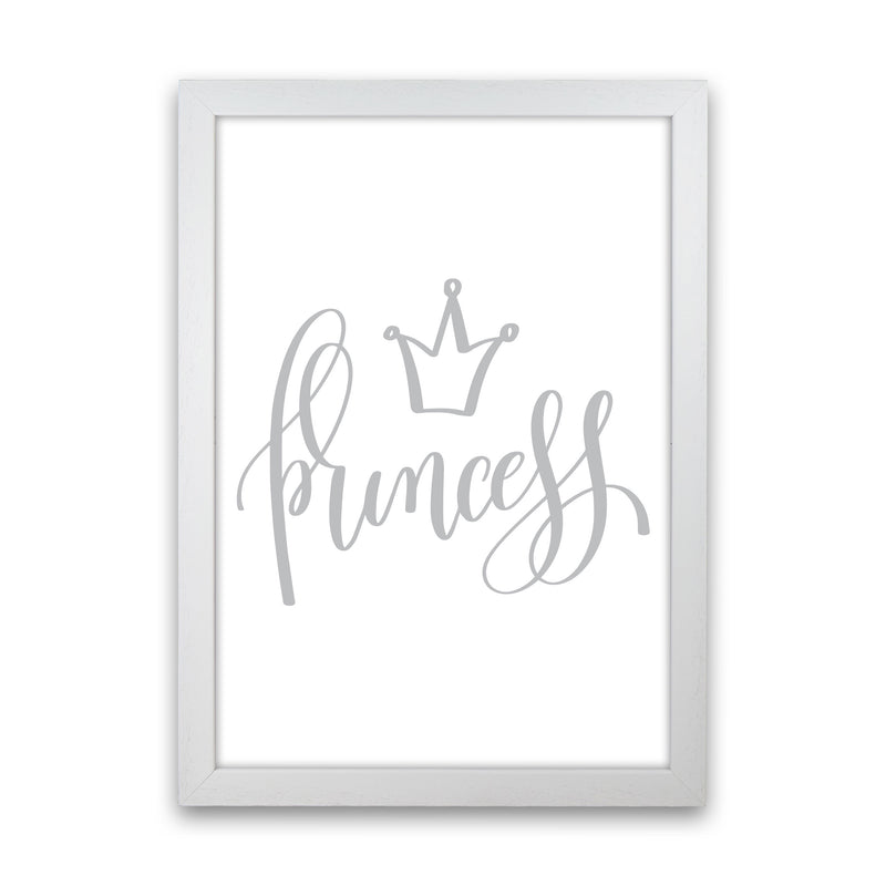 Princess Grey Framed Nursey Wall Art Print White Grain
