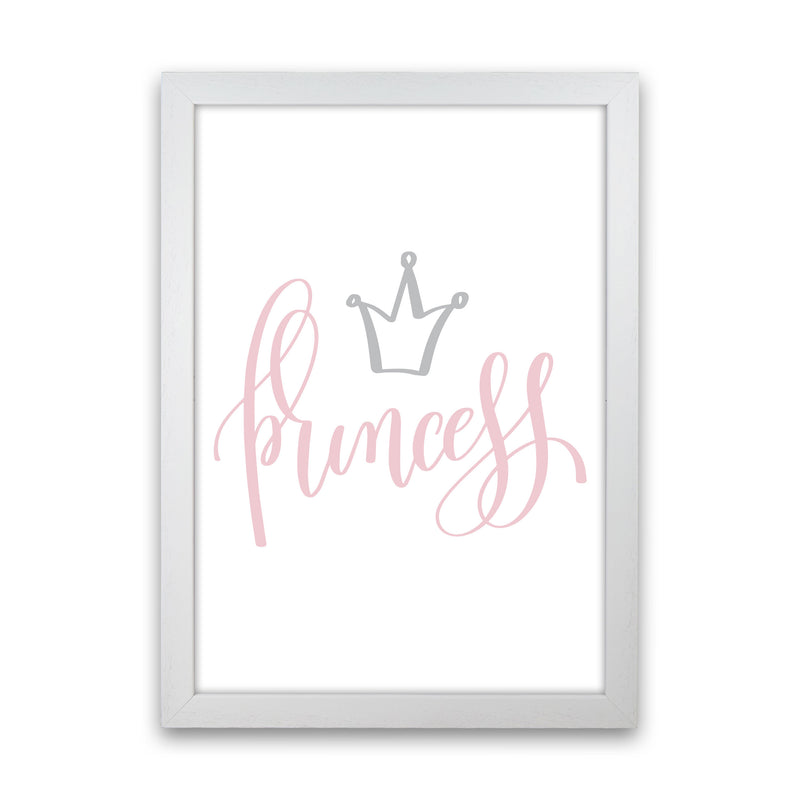 Princess Pink And Grey Framed Nursey Wall Art Print White Grain