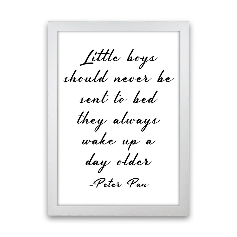 Little Boys Peter Pan Quote Framed Nursey Wall Art Print White Grain