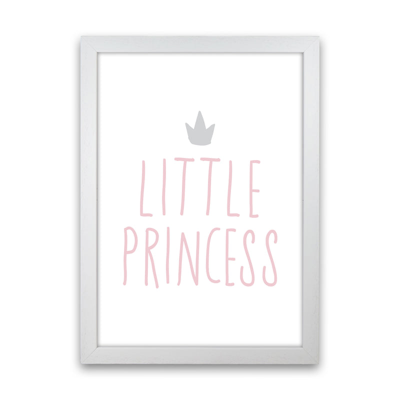 Little Princess Pink And Grey Framed Nursey Wall Art Print White Grain