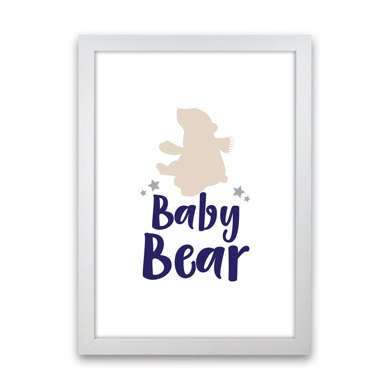 Baby Bear Framed Nursey Wall Art Print White Grain