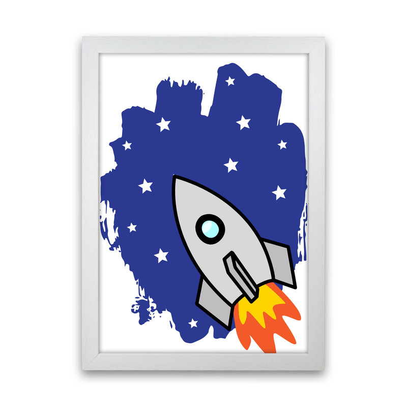 Space Rocket Framed Nursey Wall Art Print White Grain