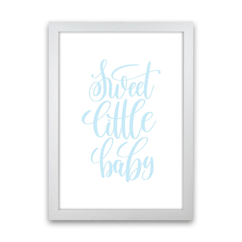Sweet Little Baby Blue Framed Nursey Wall Art Print White Grain